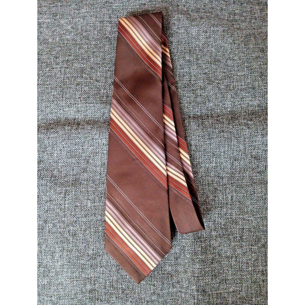 Tie 70s 80s 90s Y2K Mens Bragg Brown Gold Rust Stripe 3.5 Wide 56 Long